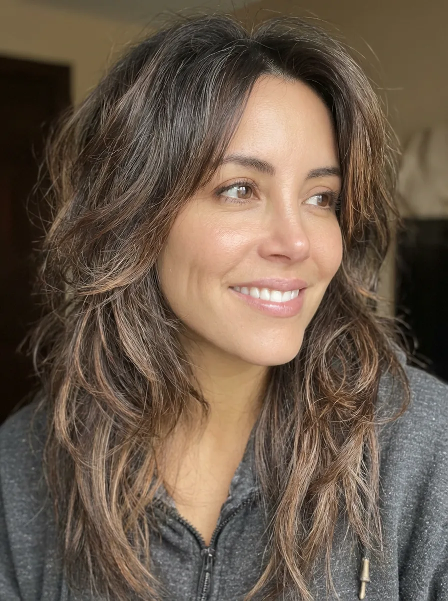 Medium-Length Textured Shag in Chocolate Brown